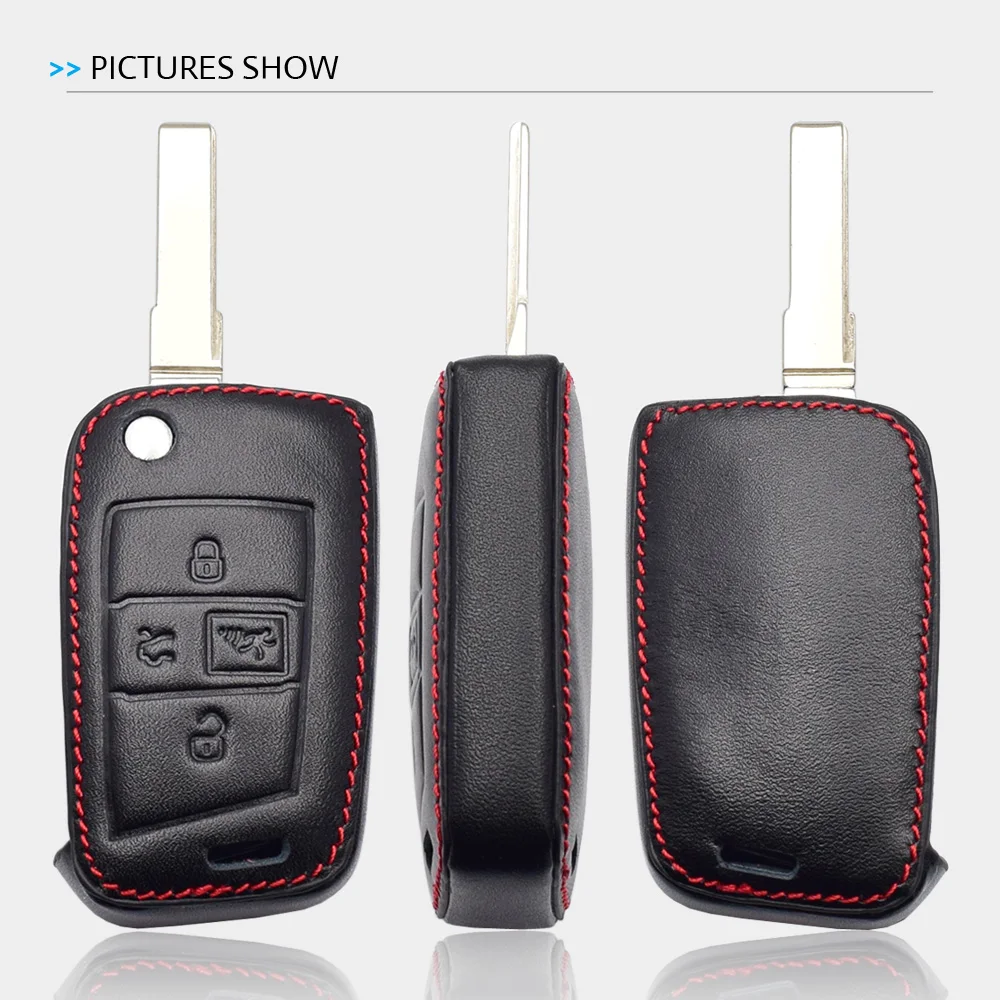 ATOBABI Genuine Leather Flip Car Key Case For VW Volkswagen MK7 Golf 7 GTI 2017 2018 4 Buttons Folding Keychain Remote Fob Cover