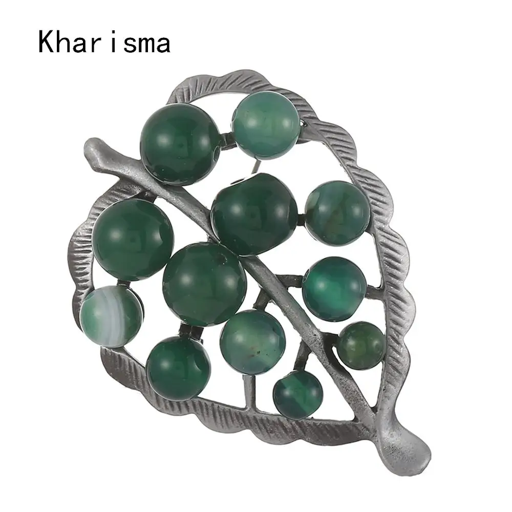 

KHARISMA Trendy Pop Natural Green Beaded Leaf Big Brooches Pins For Women Lady Wedding Party Elegant Fashion Jewelry Accessories