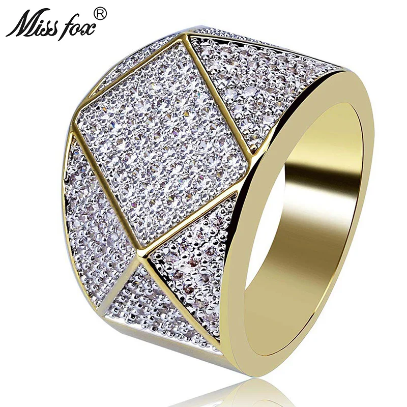 

HOT!!! Hip Hop Diamond Polygon Personality Men'S Ring High Quality 18k Gold Ring Men Full Cubic Zirconia Micro Pave Sieraden