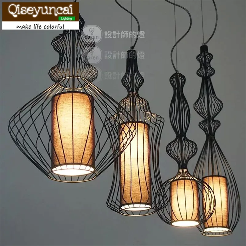 Us 90 0 Qiseyuncai Coffee Hall Single Head Iron Wire Mesh Chandelier Retro Restaurant Bar Staircase Iron Curve Vase Lighting In Pendant Lights From