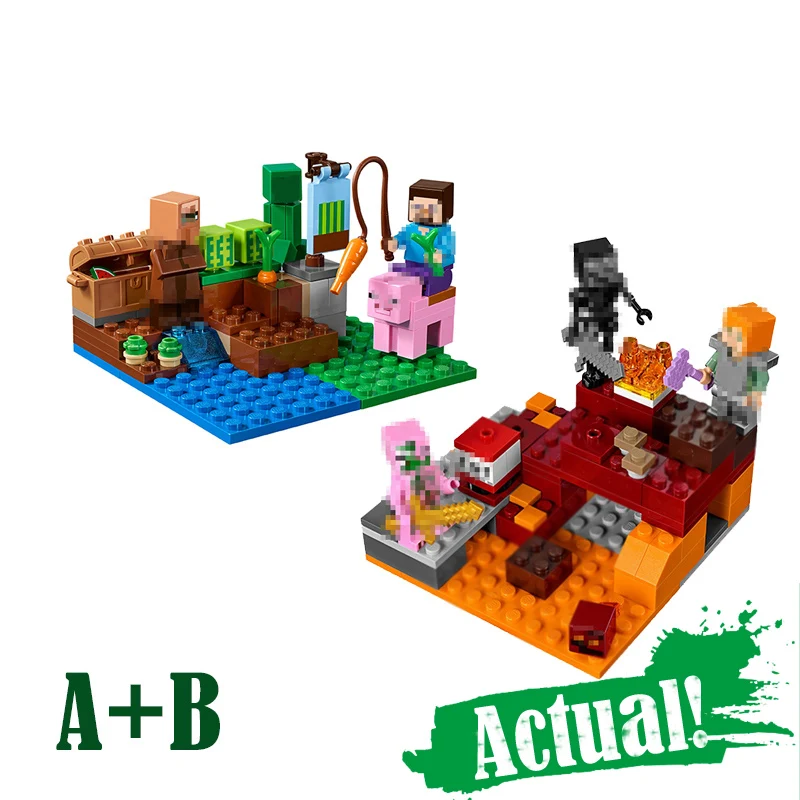 

My World The End Battle Enderman Ender Dragon Building Blocks Legoing Minecraft Aminal Mini Alex Figures Brick Children DIY Toys