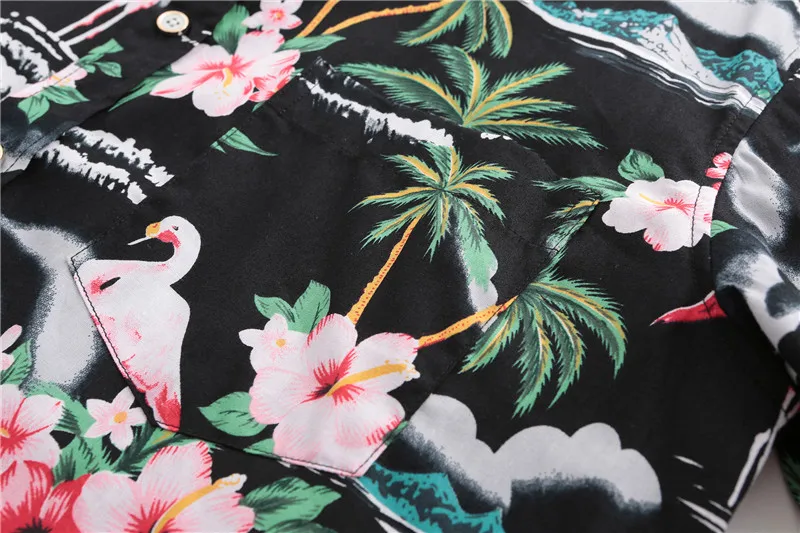 Dioufond Летняя мужская Гавайская пляжная крутая одежда Фламинго цветочный принт с коротким рукавом модная мужская рубашка хлопок большой размер 3XL
