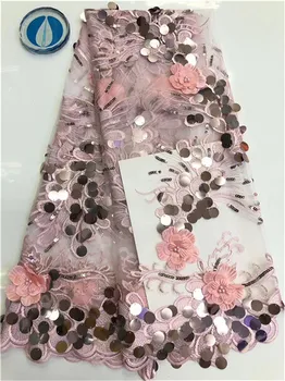 

High Quality 100% Polyester Mesh African French Lace with Full Sequins 5 Yards Newest Netting Sewing French Lace Black