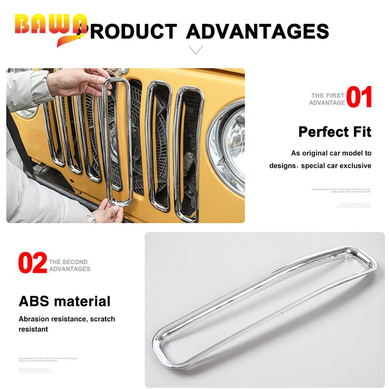 BAWA ячеистой сетки передняя решетка набор вставок для Jeep Wrangler TJ 1997 2006 из АБС