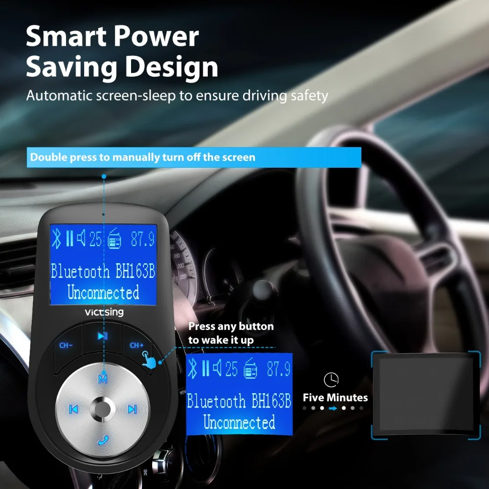 VicTsing Bluetooth Wirless Car Kit FM Transmitter Hands-free Radio Audio Adapter Dual USB Charger FM Modulator AUX InputOutput  (10)