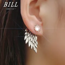 ES101 Women’s Angel Wings Stud Earrings Inlaid Crystal Alloy Ear Jewelry Party Earring Gothic Feather Brincos Fashion 2018