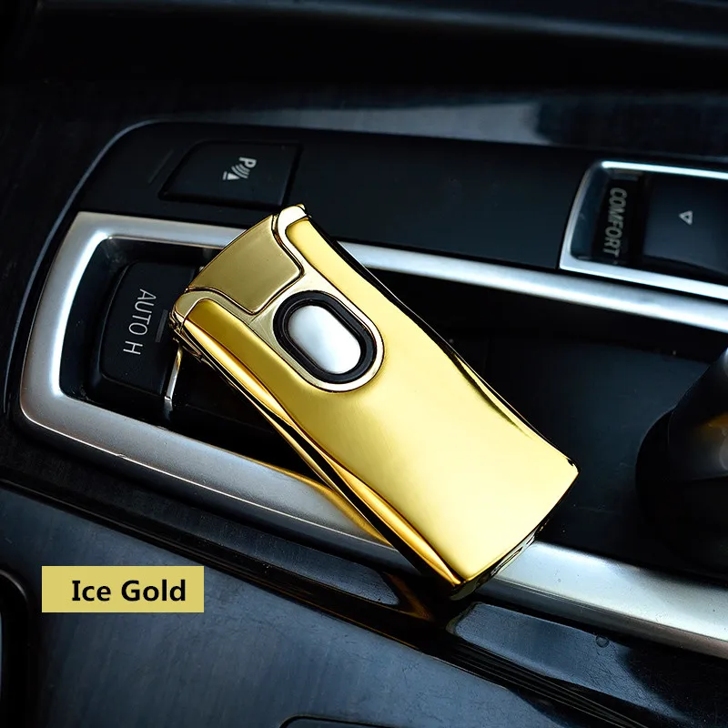 Новая USB электрическая двойная дуговая металлическая зажигалка перезаряжаемая плазменная зажигалка с сенсорным зондированием импульсный крест гром Ligthers - Цвет: Ice Gold