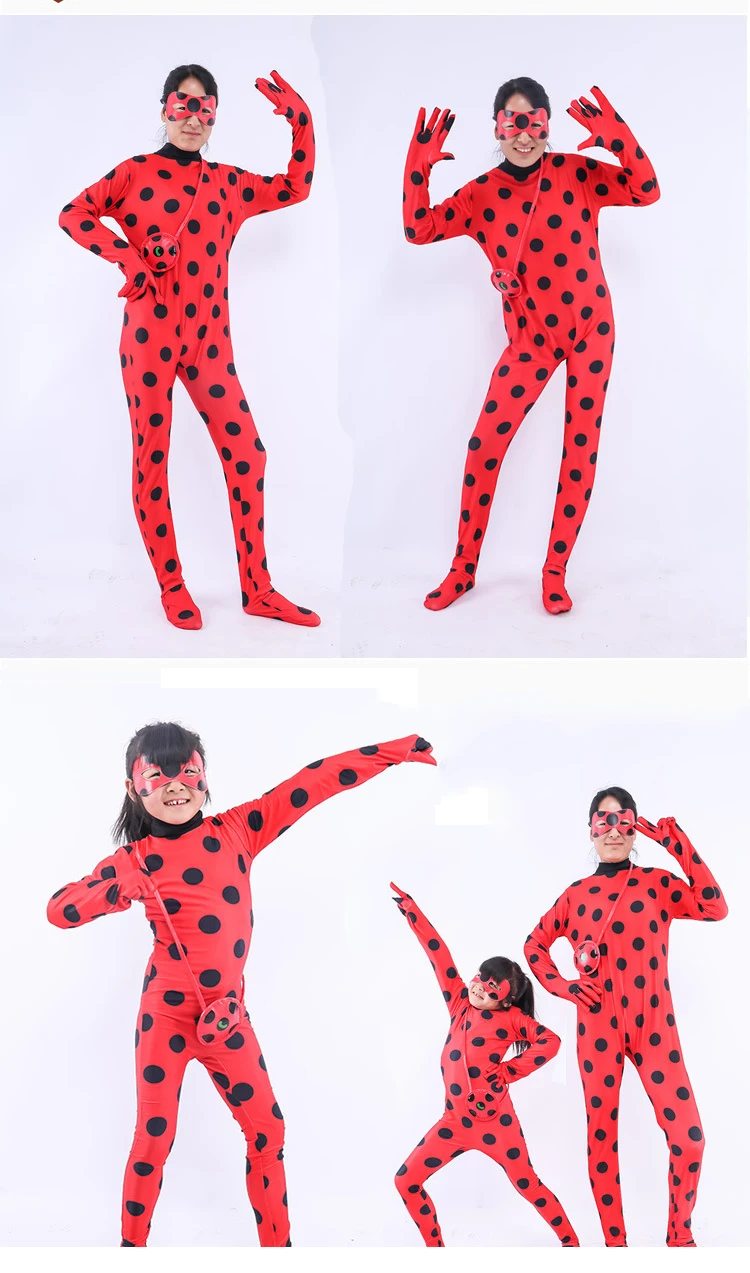 YES Spandex Ladybug Costume Jumpsuit Fancy Black Cat Adrian Marinette Super Hero Cosplay Costume For Girl Boy Adult Lady Wig