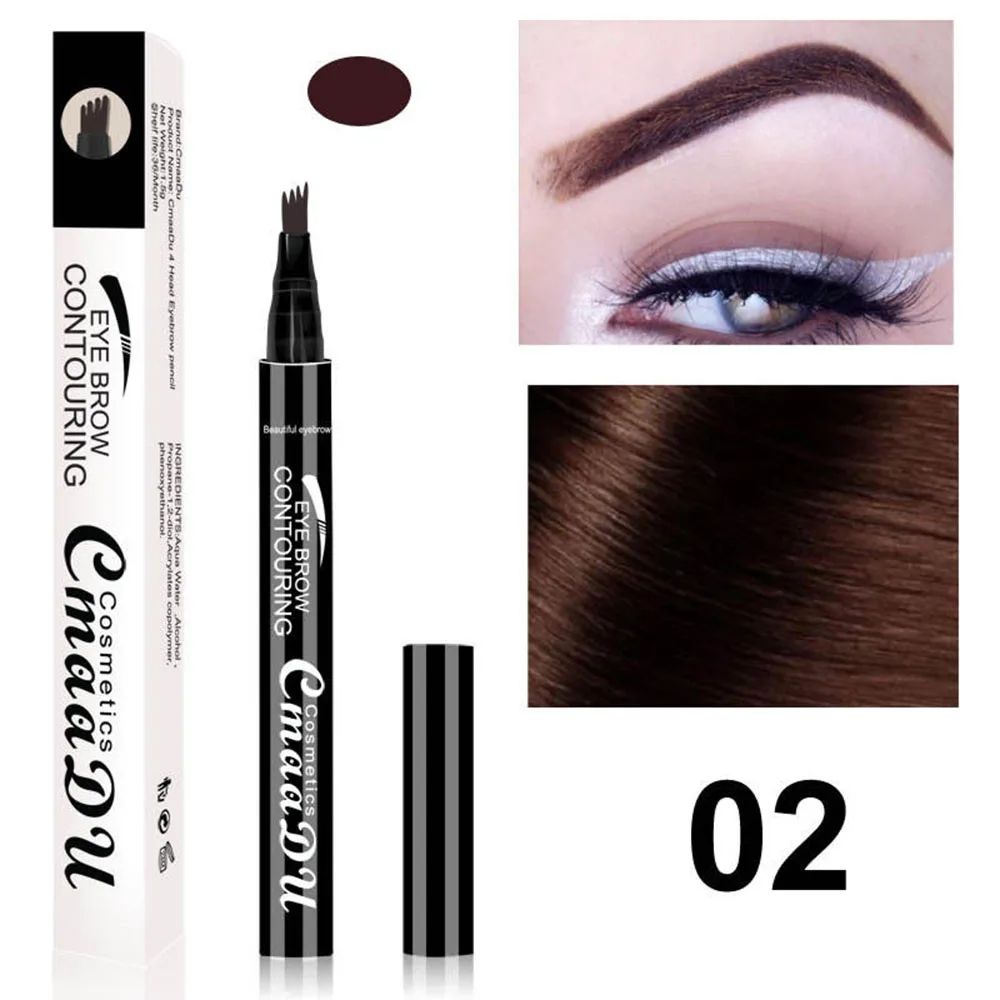 3 Colors Microblading Eyebrow Tattoo Pen 4 Head Fine Sketch Liquid Eyebrow Pencil Waterproof Tattoo Eye Brow Pen Smudge-proof