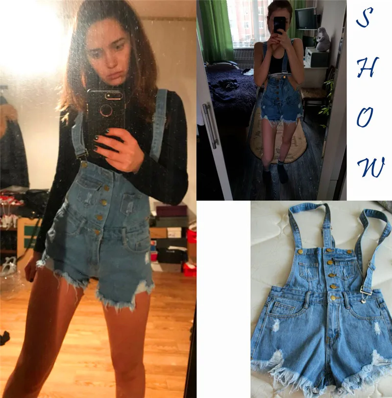 The new college wind denim strap shorts female summer hole loose Korean students was thin sling tide (27)