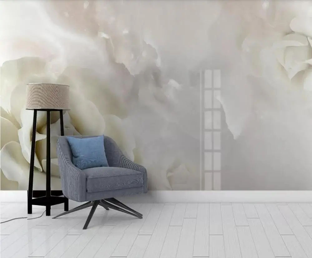 

Customized large-scale 3D mural wallpaper European 3D three-dimensional flower marbled background wall decoration painting