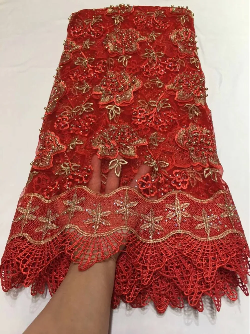 

2018 New design French net lace fabric with beads tulle African lace fabric sewing for women fashion dress free shipping -30