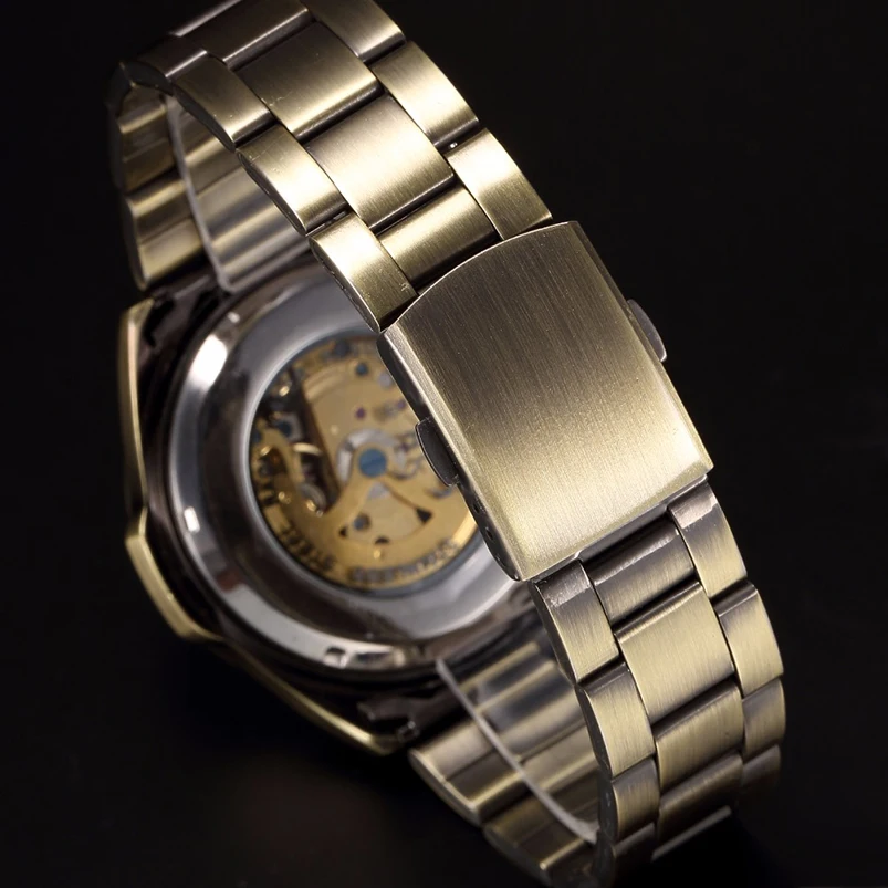 Antique Design Automatic Skeleton Mechanical Watches Vintage Stainless Steel Men's Wristwatch Steampunk Clock Male Bronze Clock