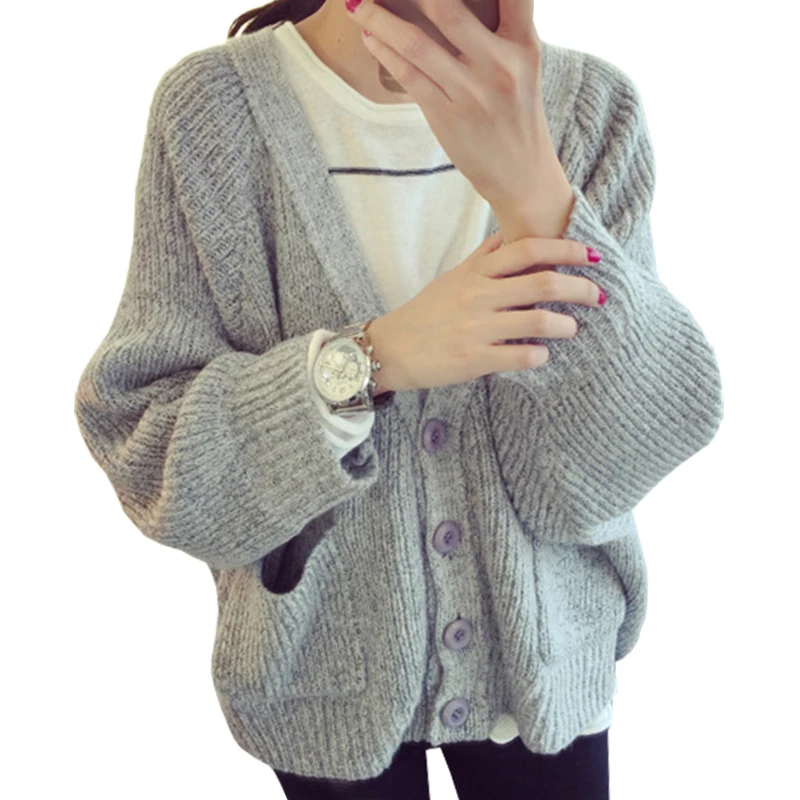 

Sweater 2016 Autumn Winter Coat Thicker Pull Students New Bat Sleeve Knit Cardigan Sweater Korean Loose Jumper Vestidos LXJ146