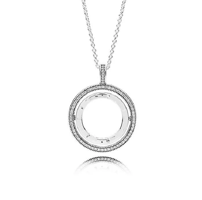 

925 Sterling Silver Pandora Necklace Logo Signature Spinning Hearts Sliding Clasp Necklace For Women Wedding Europe Jewelry