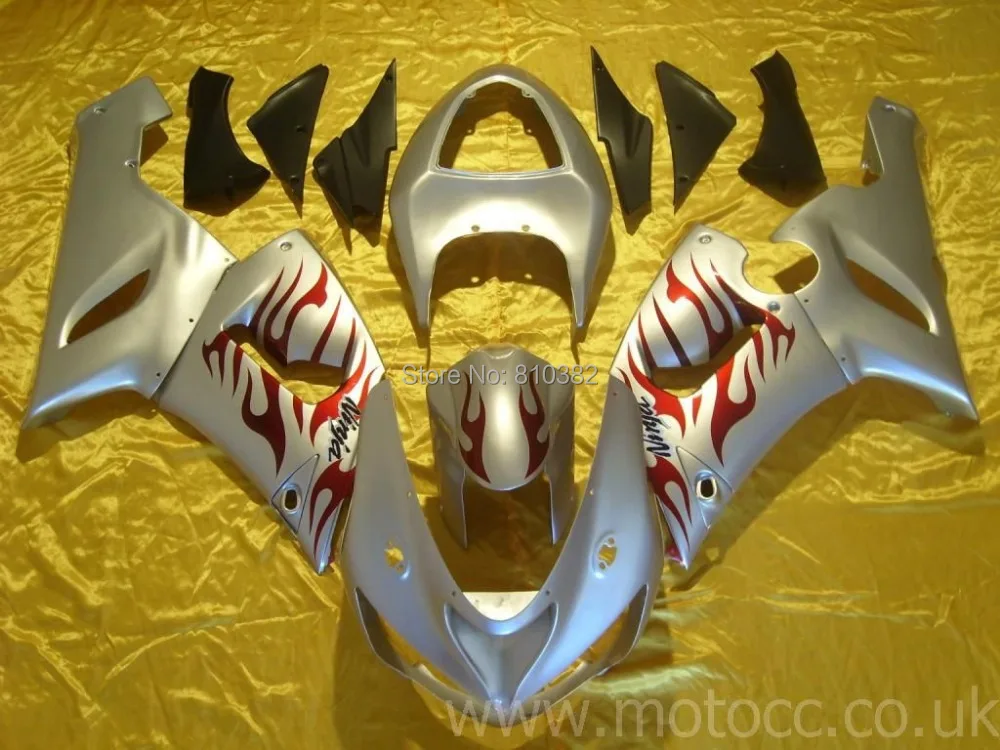 

Motorcycle Fairing kit for KAWASAKI Ninja ZX6R 05 06 ZX6R 636 2005 2006 Red flames silver ABS Fairings set +7 gifts SX08