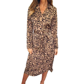 

Women Leopard Dress Sexy Bandage Party Long Dresses Vintage Long Sleeve Beach Chiffon Pink Dress Sundress Vestido de fiesta 2019