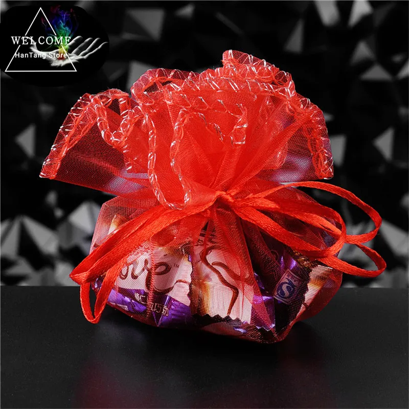 

25pcs 26cm Christmas Organza Round Bags Organza Sheer For Wedding Organza Gift Bags Drawstring Jewelry Packaging Bags,Wine Red