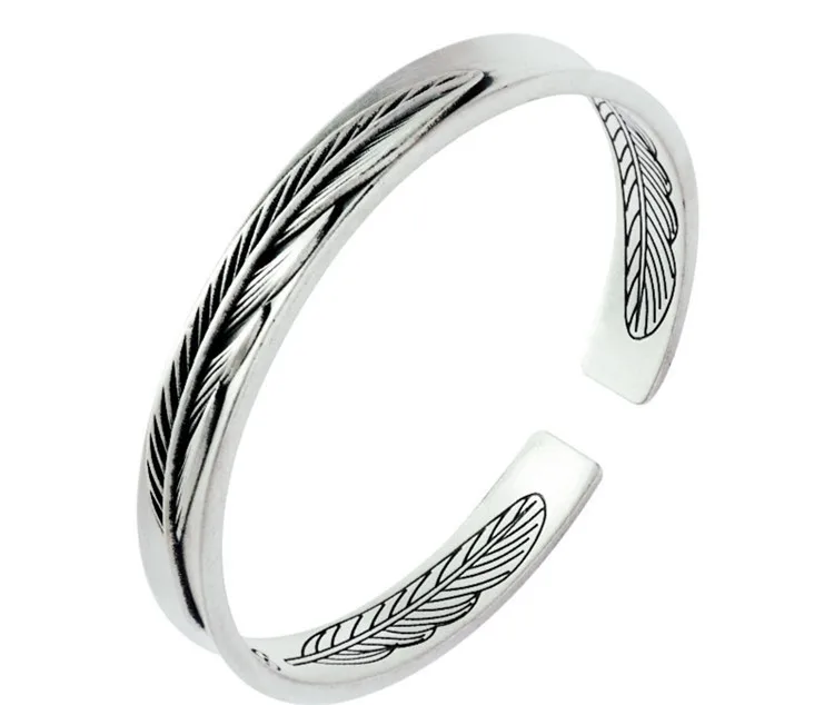 Authentic 925 Tibetan Silver Feather Bracelet