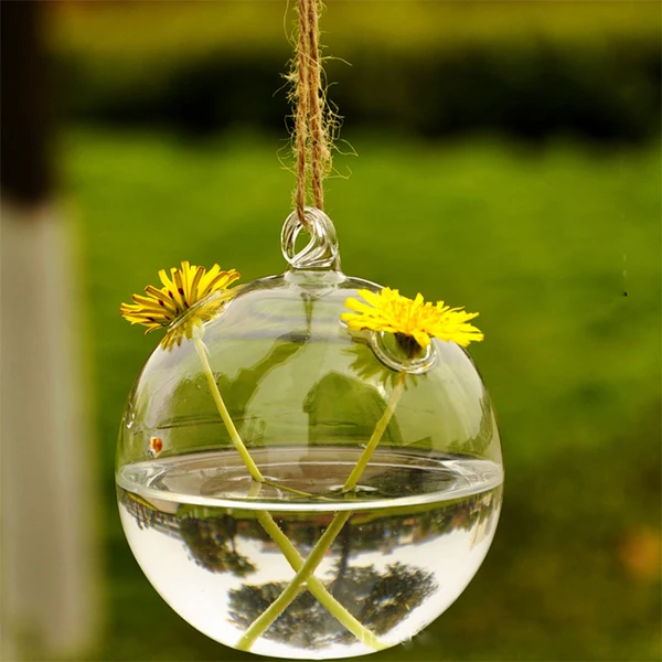 New Clear Glass Round with 2 Holes Flower Plant Stand Hanging Vase