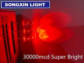 

100pcs 5mm Red LED Diode 2 Pin Transparent Round Ultra Bright 5mm 30000mcd LED 620-625nm Light Emitting Diode Lamp Through Hole