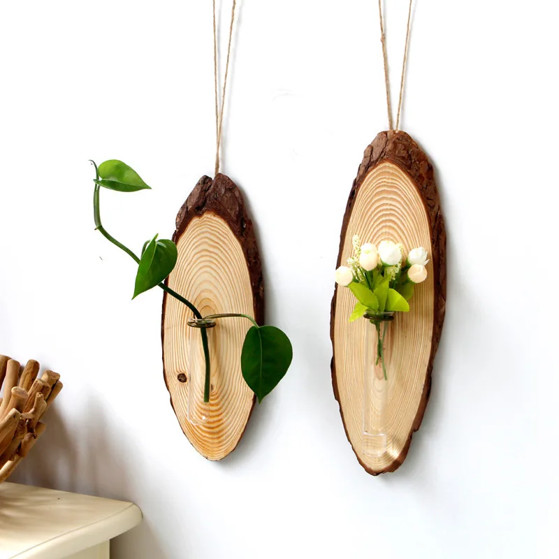 Wood Hanging Ornament With Hydroponic Vase (1)