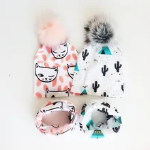 Детская шапка с помпонами, осенне-зимние детские шапки для девочек и мальчиков, детская шапочка, шапка с воротником, шарф, комплект, детская шапка, реквизит для фотосессии