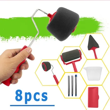 

8pcs/set Paint Runner Pro DIY Paint Roller Brush Handle Tool Flocked Edger Office Room Wall Home Garden Painting Roller