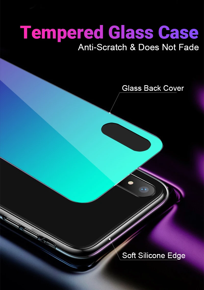 Hisomone Gradient Color Phone Case For iPhone 6 6S 7 8 Plus X Xs Max Xr Glass Silicone Back Case For iPhone 7 6 S Cover Conque