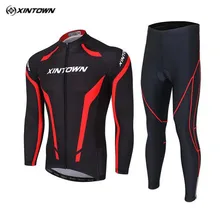2017 tejido elástico de secado rápido ciclismo xintown manga larga del otoño del resorte mujer mans ciclismo jersey de la bicicleta almohadilla de gel de ropa