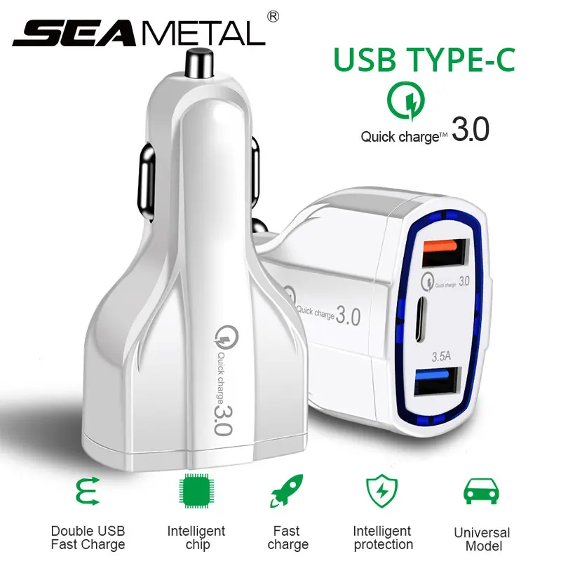 Автомобильное зарядное устройство QC 3 0 с двумя USB-портами и портами USB Type-C |