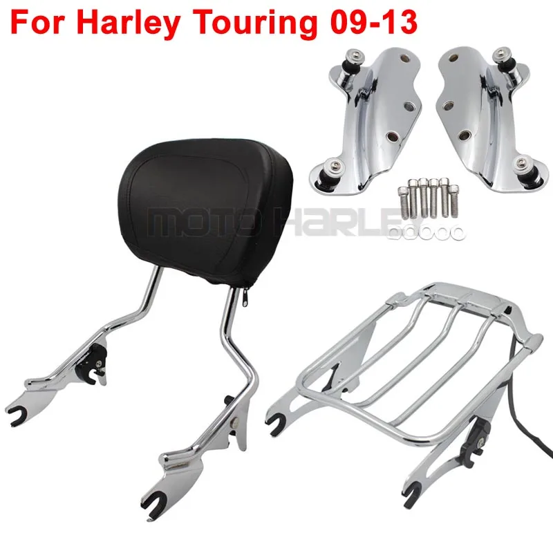 Chrome 4 точки стыковки стелс светодиодный Чемодан стойки Сисси Бар спинки для Harley Touring Road King Street Glide FLHR 2009 - Цвет: E