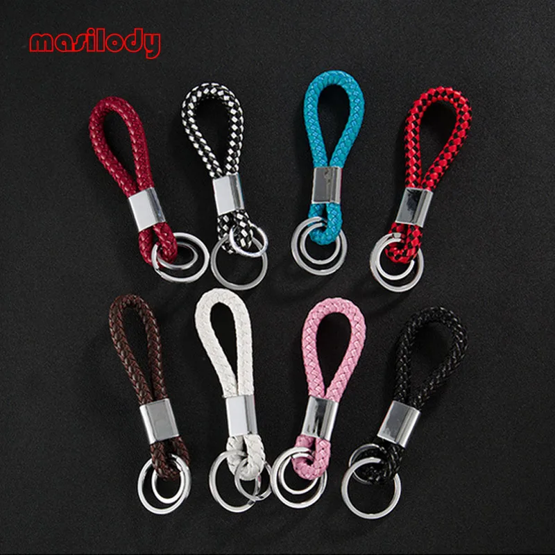100pcs/Lot Leather Braided Rope Keychain DIY Bag Pendant Key Chain