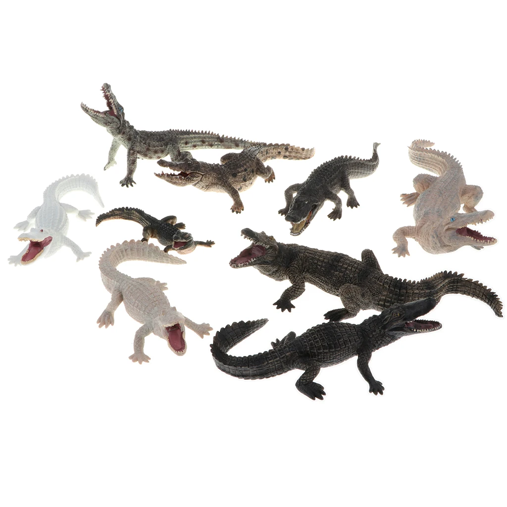  Lifelike Wild/ Forest Jungle Crocodile Animal Action Figure Models in Various Posture Toy Kids Learning Nature - 9 pieces