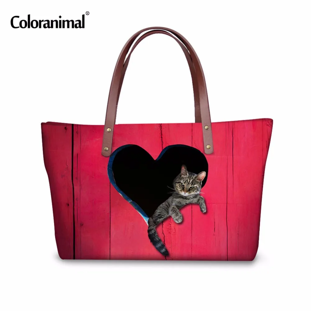 cheap Coloranimal Famous Design Women Big Handbag Lovely Cats Animal Printing Shoulder Daily Bag for Girl Female Large Capacity Bags
