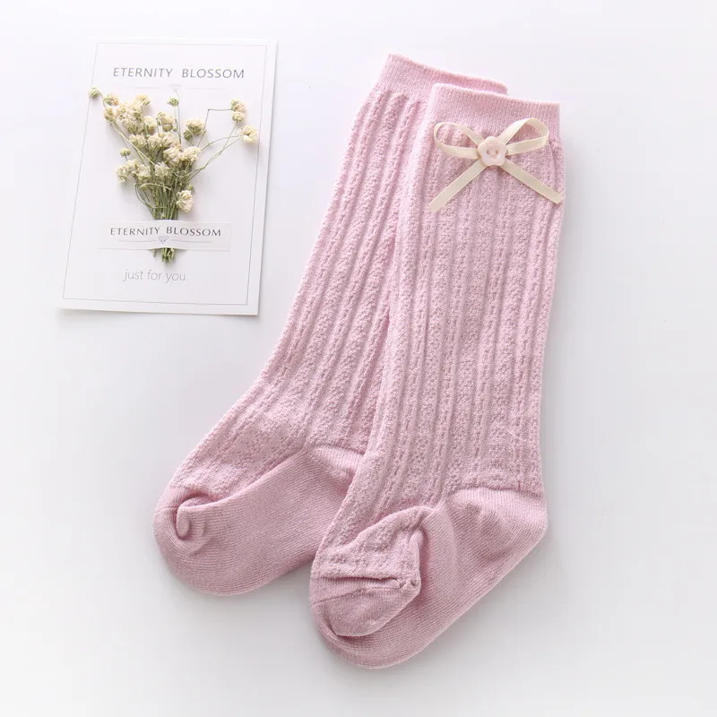 2017 New Fashion Baby Girl's Cotton Button Bowknot Stripes Tights Children Korean Tube Stockings Girl Long Socks Knee Sock Kids03