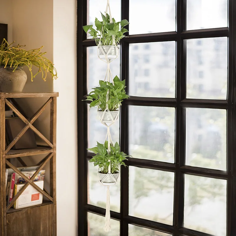 

Hanging Flower Pots Holder Hanging Basket Flower Pot Net Basket Sling Cotton Rope 180cm Garden Decoration Macrame Plant Hanger