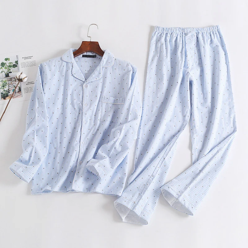 

New Ladies Pajamas Woman Striped Long Sleep Nightgown Suit Home Furnishing Pajamas 100% Cotton Spring And Autumn Casual Nighty