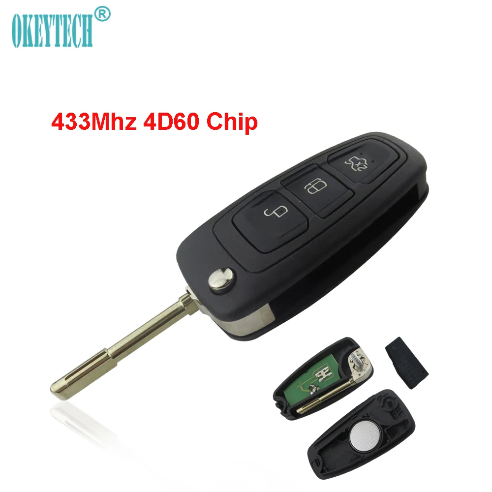 OkeyTech 433 МГц 4D60 чип 3 кнопки переключатель флип Автомобильный ключ складной пульт