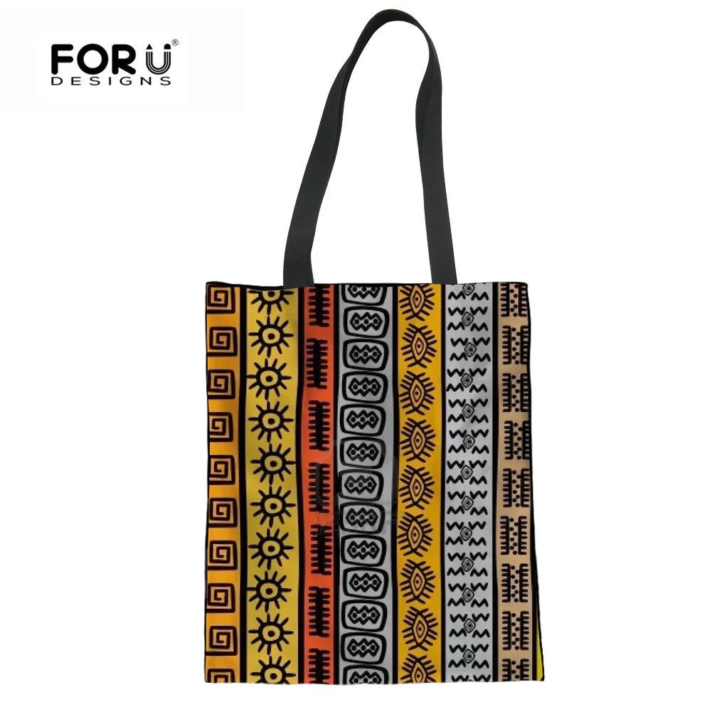 FORUDESIGNS/племенной этнический Женский Ретро сумка на плечо большая льняная художественная женская сумка для девочек в африканском стиле с традиционным принтом сумка из перерабатываемого материала