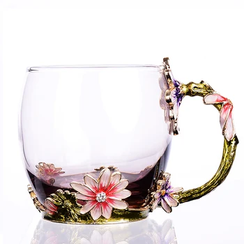 

New Colored Enamel Coffee Cup Mug Tea Juice Flower Mark Heat-resistant Glass Drinkware With Gift Box