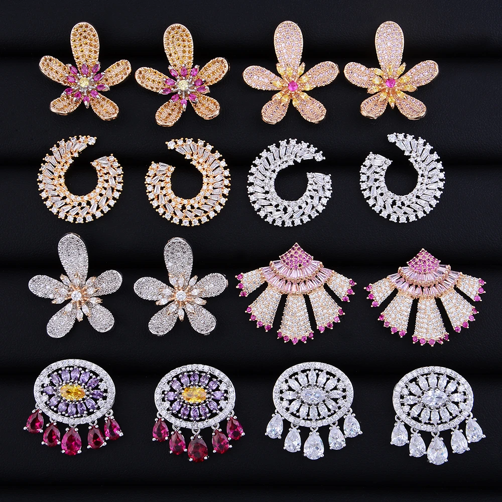 Блестящие~ GODKI цветок турецкий приносящий удачу глаз коллекция Мода Элегантный AAA кубического циркония женские свадебные серьги-гвоздики высокого качества