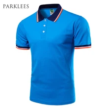 Марка Синий Поло Мужчины С Коротким Рукавом Мужская Летняя Мода сплошной Цвет Рубашки Поло Повседневный Стиль Поло Поло размер футболка поло