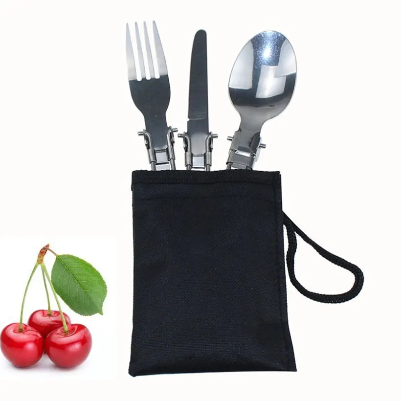 

Stainless Steel Home Travel Folding Knife Fork Spoon Set Kitchen Tool