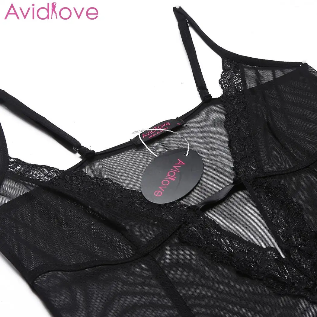 Avidlove, женское сексуальное нижнее белье, нижнее белье, сетка, Babydoll, эротическое нижнее белье, через кружево, ночная рубашка и стринги, спагетти, пижамы, ремень