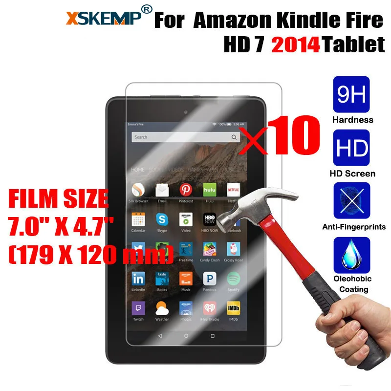 XSKEMP 10Pcs/Lot 9H Real Tempered Glass For Kindle fire HD 7.0 2014