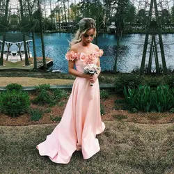 Bonjean пикантные розовые цветы вырез лодочкой, для подружки невесты платья 2019 Кепки с длинным рукавом свадебные вечерние платье Vestido Madrina Pour