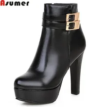 Горячая распродажа; Новое поступление; женские ботинки; Модные женские ботинки на молнии с пряжкой; однотонные ботильоны на платформе; большие размеры 33-45; Asumer