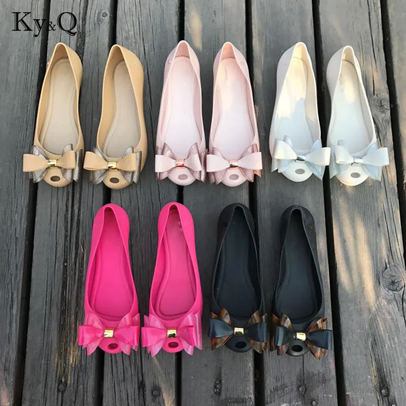 

2018 Summer New Bow Jelly Shoes Fashion Peep Toe Shallow Ladies Sandals Fashion Female Party Streetwear Slip-on Flat Shoes