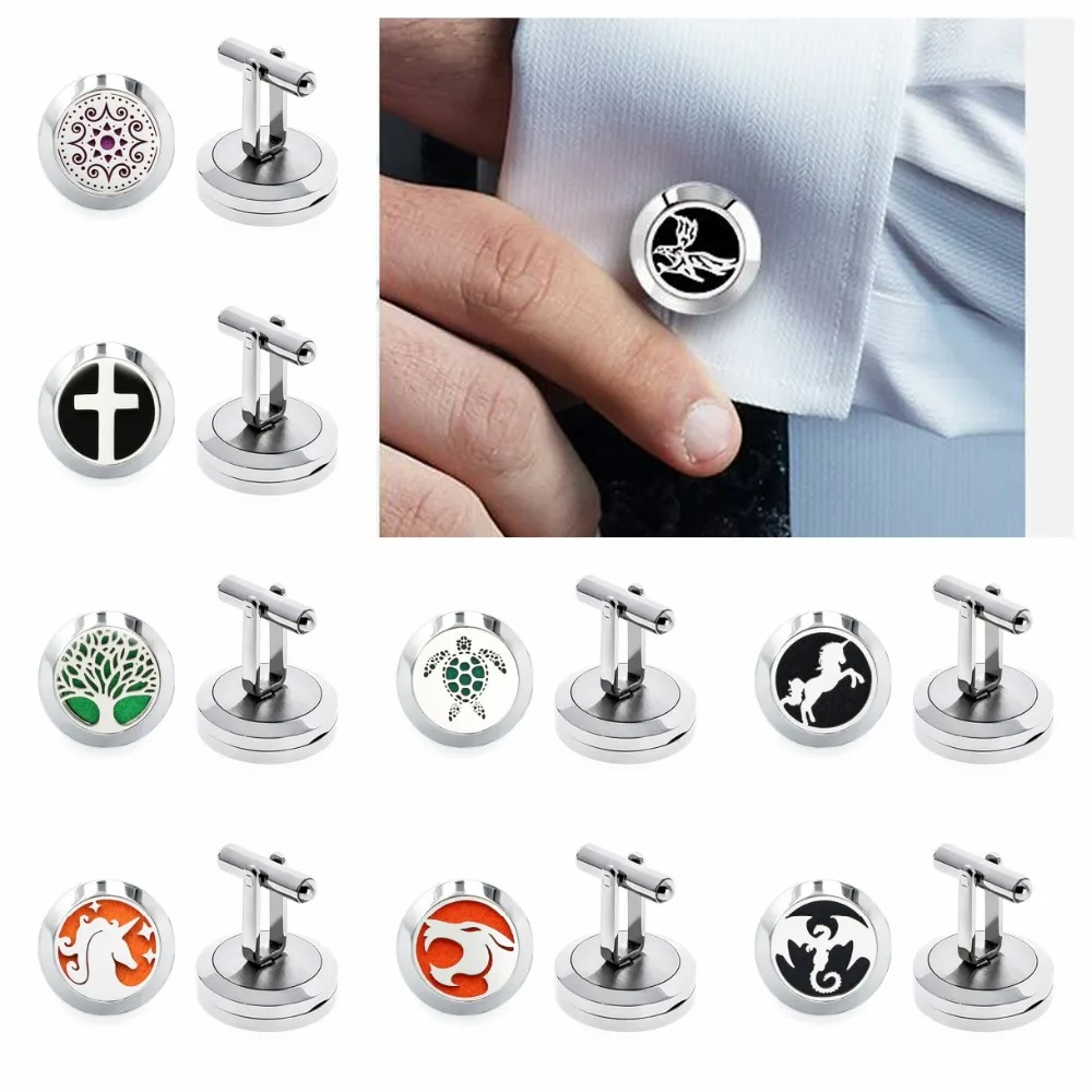 

1 pair Cross Cufflink 20mm essential oil Diffuser locket tortoise Unicorn perfume Cuff Link 316L stainless steel 20pads as gift